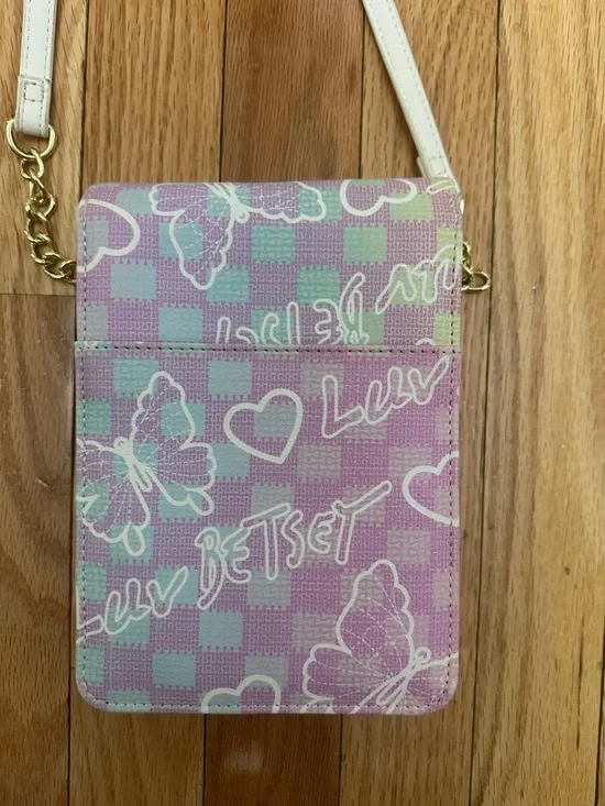 NWOT Betsey Johnson Pastel Pink Lavender Checker Butterfly Crossbody Pouch - Picture 9 of 9